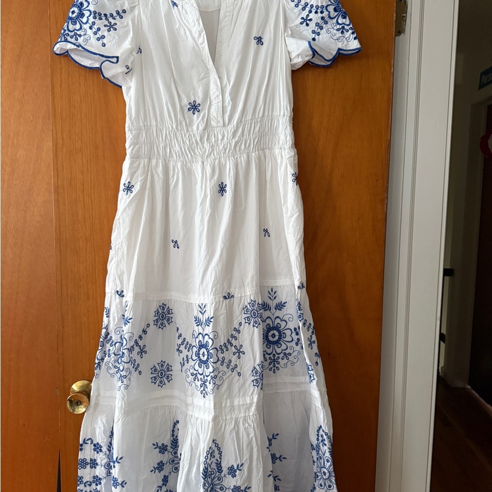 Anthropologie White and Blue Floral Maxi Dress